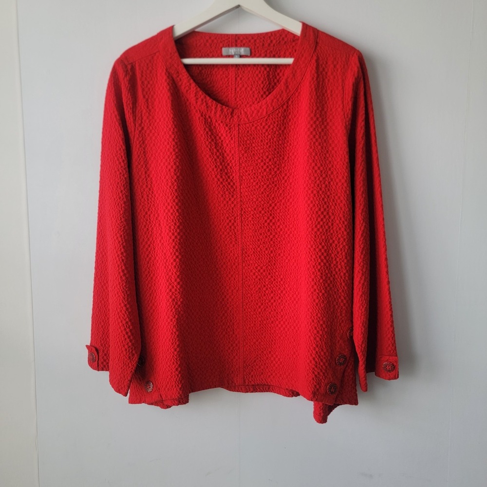 Habitat Women's Side Button tunic top size XL long sleeve Lagenlook Artsy red
